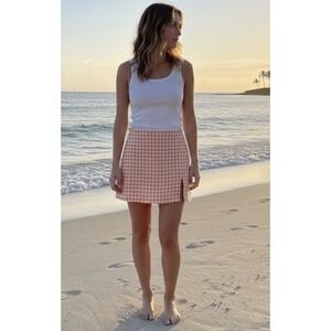 Cotton Candy LA Gingham Mini Skirt Sz L 6/8  Orange White Preppy Beachy Skort